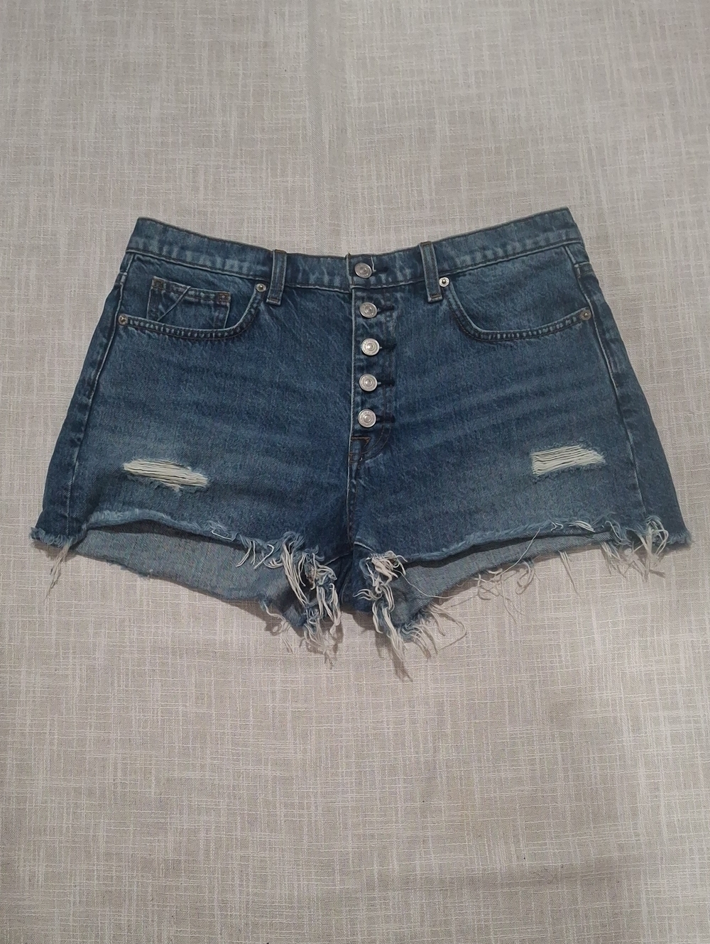 7 For All Mankind Dark Blue Distressed Button-Fly Jean Shorts Size 31